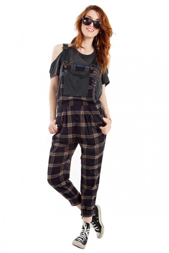 Plaid Habit Overalls 59.99 Awesome plaid overalls featuring a faux leather pocket in front. Adjustable straps. Zip closure on back. Unlined. Wear it like Lua did with a black crop top and 90's grunge boots! Free Shipping and Easy Returns